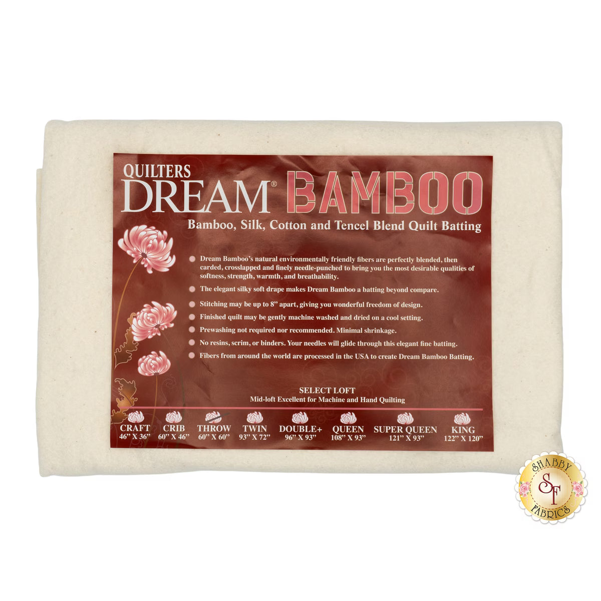 Dream Bamboo - Mid Loft - Throw Quilt Batting OTH by Quilters Dream Batting