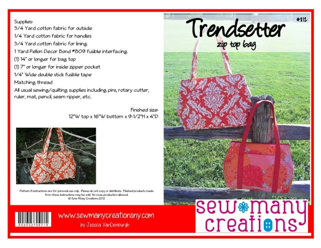 Trendsetter Zip Top Tote Bag Pattern