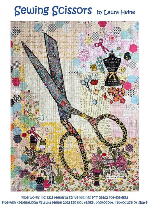 Sewing Scissors Collage Printed Pattern by Laura Heine