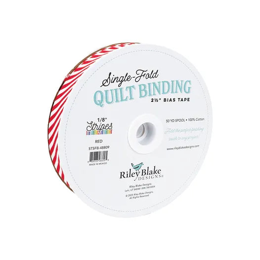 Red 1/8" Stripe Single-Fold Quilt Binding Riley Blake Designs 2.5" by the yard