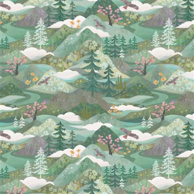 Serenity by Clothworks Digital Meadow, Dark Mint by the yard