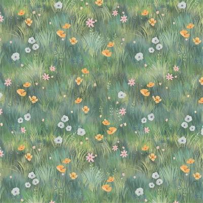 Serenity by Clothworks Digital Wildflowers, Green by the yard