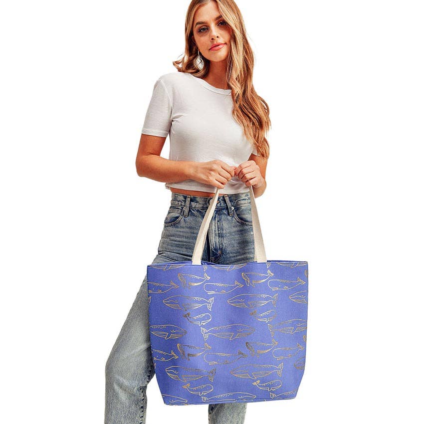 Metallic Whale Beach Tote Bag