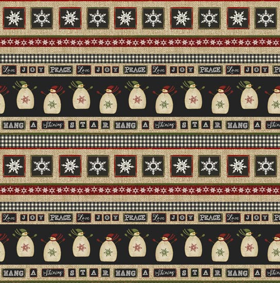 Jingle Bell Time - Border - Beige/Charcoal Fabric by the Yard