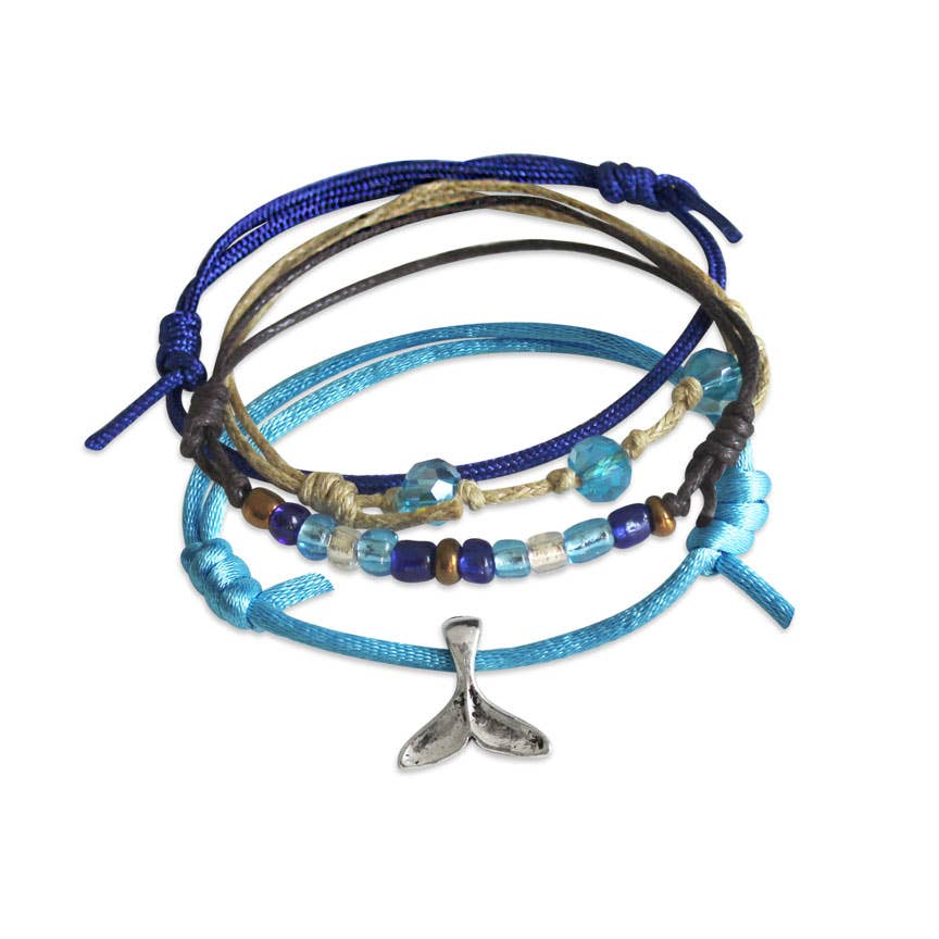 Whale Tail Bracelets, Ocean Charm Bracelet, Blue Strings