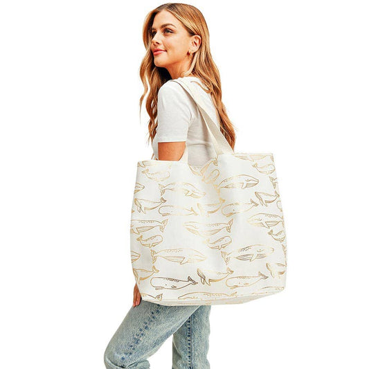 Metallic Whale Beach Tote Bag