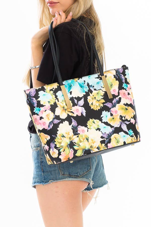 Spring Bold Bright Colored Printed Structured Tote Bag