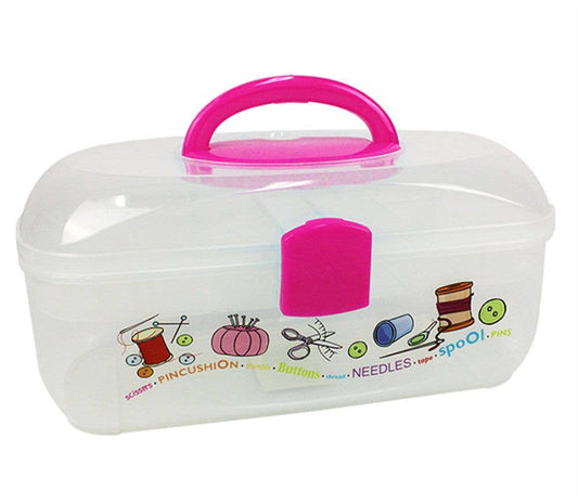 Krafty Savers Clear Hobby Sewing Box with Pink Trim