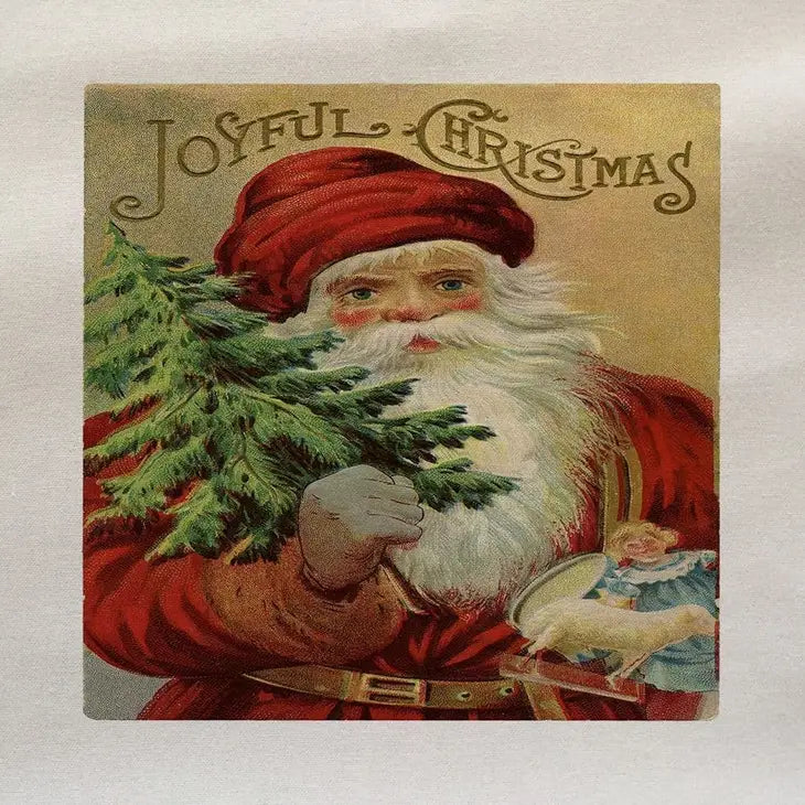 Vintage Santa Tree Joyful Merry Printed Fabric Panel