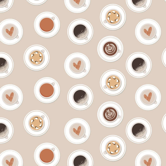 Cool Beans Collection by CDS - Coffee Art - Cotton-Cream Fabric by the Yard -