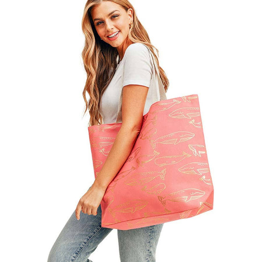 Metallic Whale Beach Tote Bag