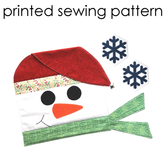 Snowman Placemat Sewing Pattern With Bonus Snowflake Coaster Pattern - Ready To Ship