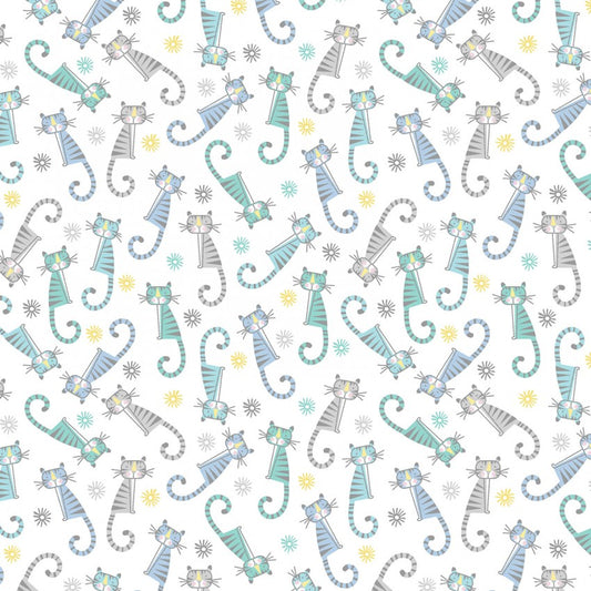 Adorable Alphabet tigers teal fabric by the yard