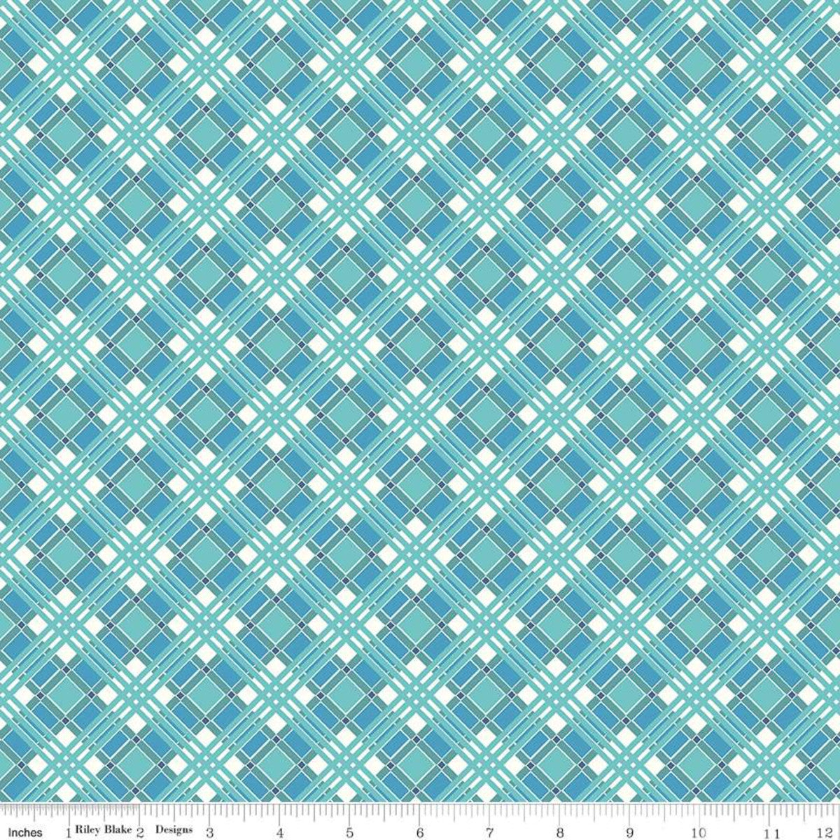 Flea Market Plaid Blue Fabric by the Yard-online only