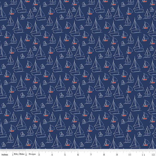 Red White & Bang! Sailboats Navy Fabric by the Yard