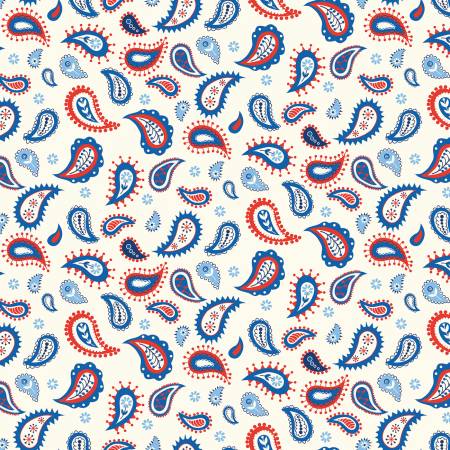 Red White & Bang! Paisley Cream Fabric by the yard