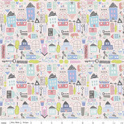 Mulberry Lane Houses Light Pink Fabric by the Yard-online only