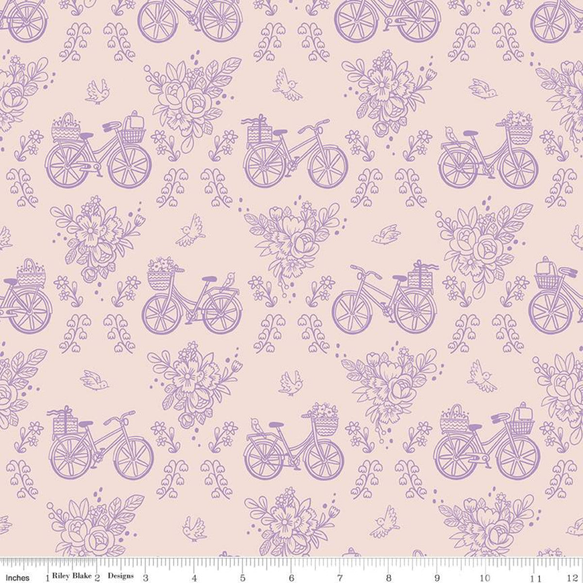 Sweet Picnic Bicycle Ride Blush Fabric by the Yard