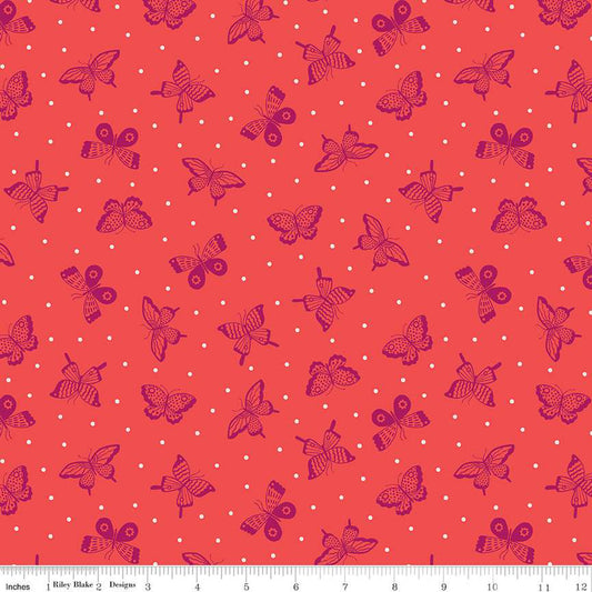 Sweet Picnic Cherry/Poppy Butterflies Fabric by the Yard