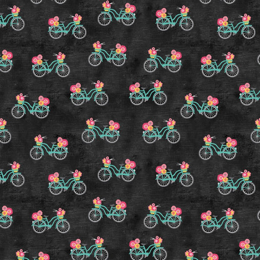 Contempo at Home Fabric by the Yard Bicycle Time Black