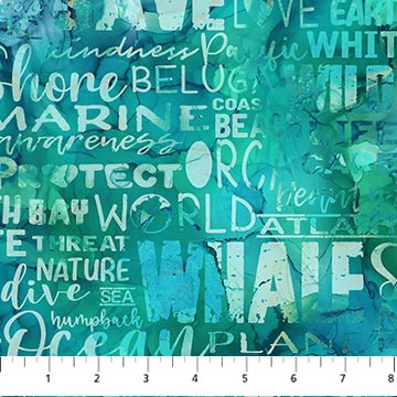 Whale Song by Northcott-Words-Teal by the yard