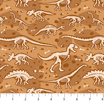 Dino Days Diggin Up Bones Brown Fabric by the yard