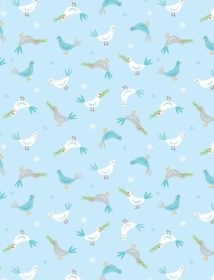 Noah's Journey - Doves Of Peace - Light Blue Fabric by the Yard-