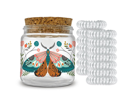 Floral Moth Spiral Hair Ties In Decorative Jar