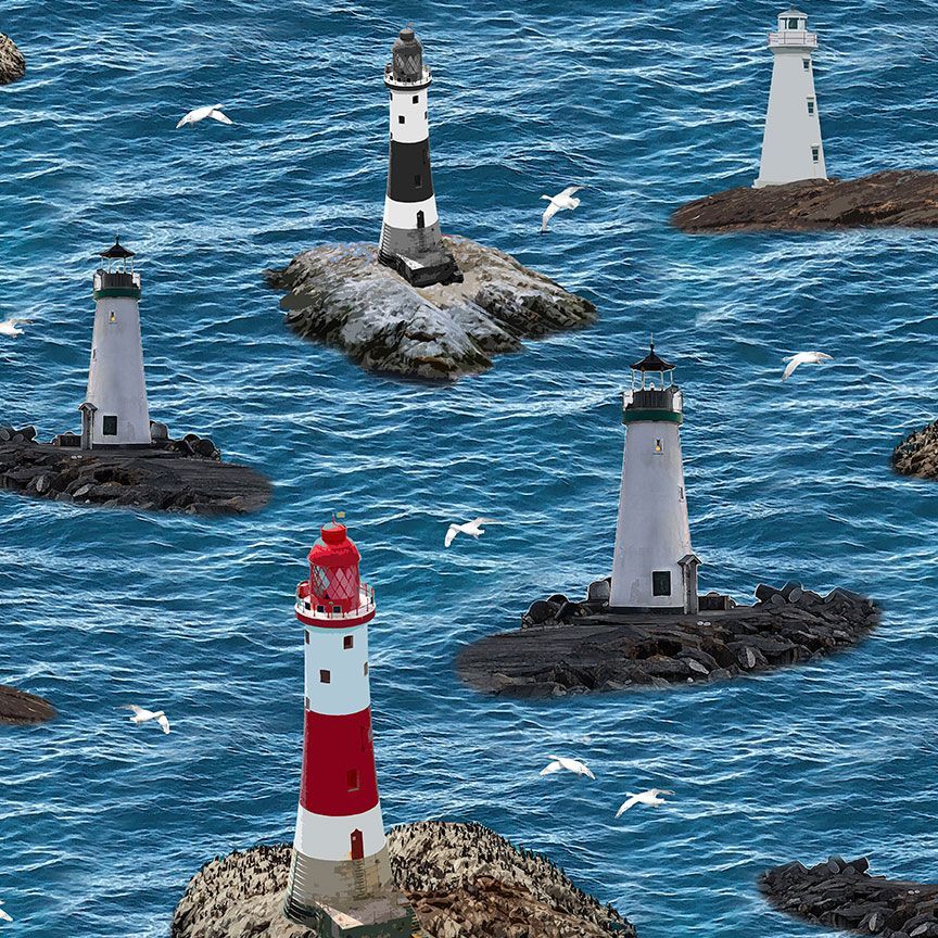 Lighthouse Nautical Fabric by the Yard