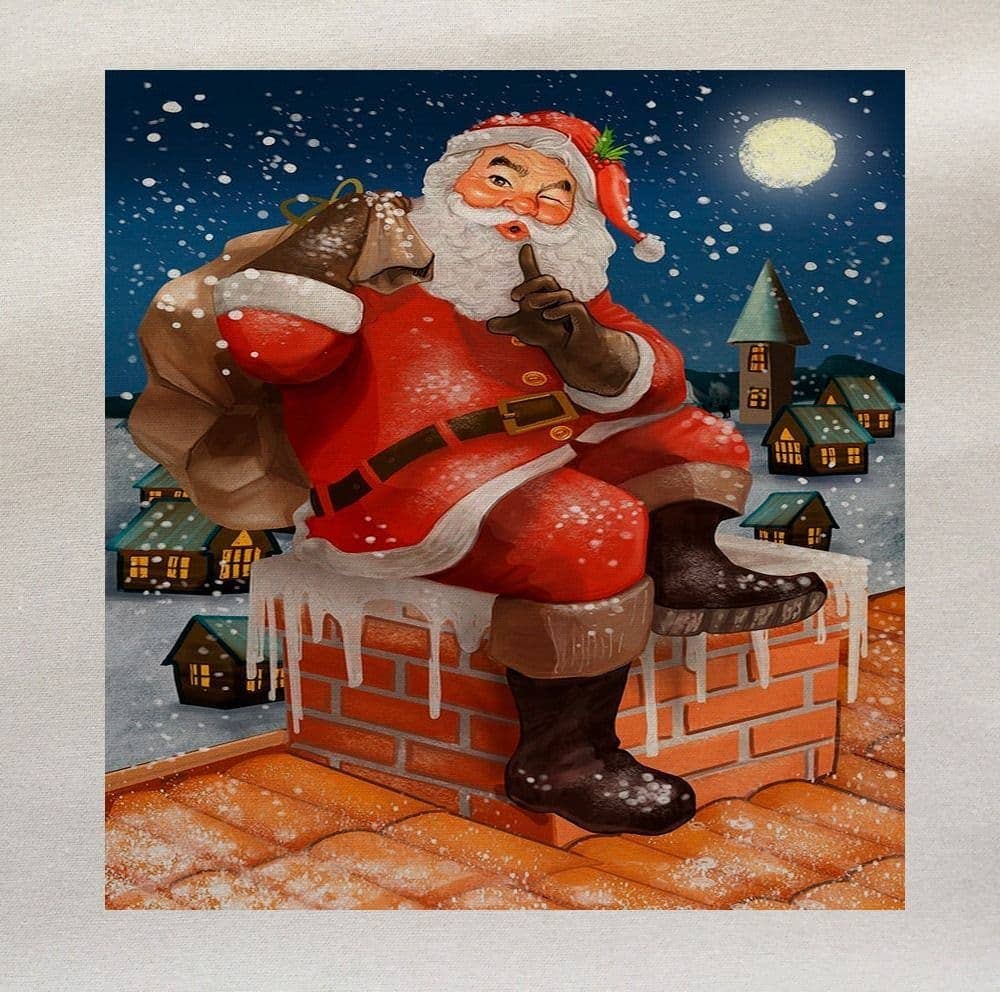 Santa Roof Chimney Merry Christmas Printed Fabric Pane