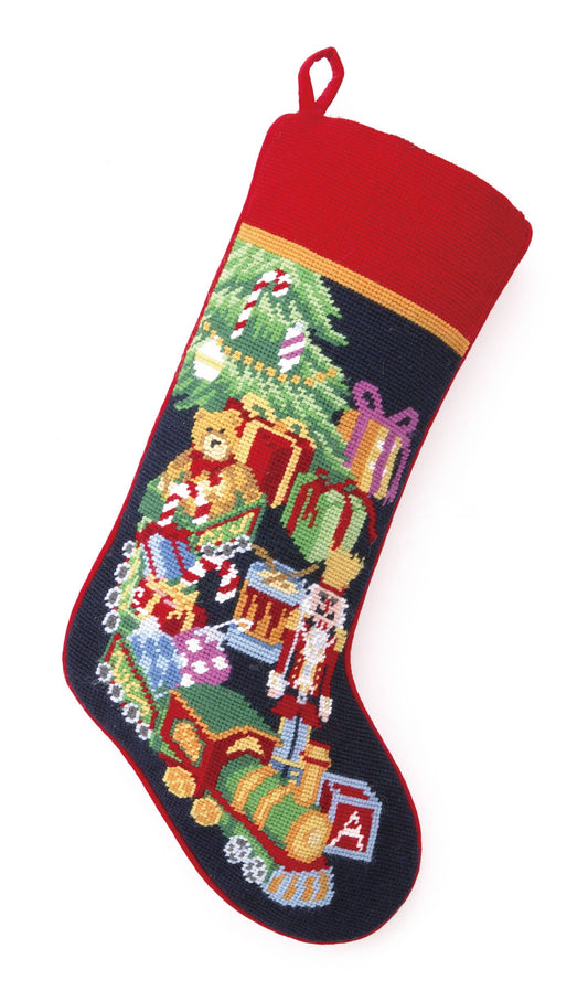 Toy Train Needlepoint Stocking- finished