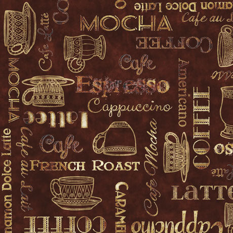 Barista Coffee Text Fabric by the Yard